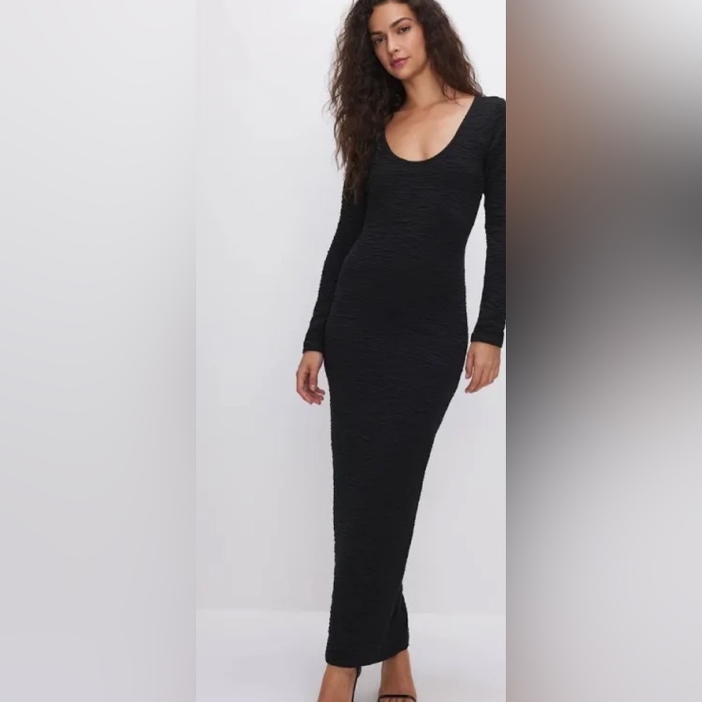 Good American Scrunchie Long Sleeve Elegant Black Maxi Dress